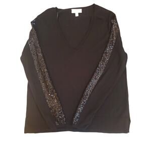 Black House White Market Black Sequined Wool Blend V-Neck Sweater Sz 10